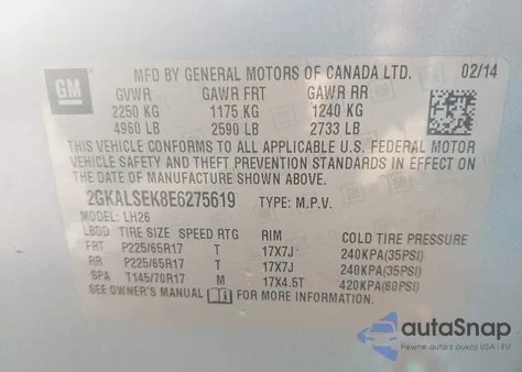 2014 GMC Terrain Slt-1 from USA, damaged, VIN 2GKALSEK8E6275619